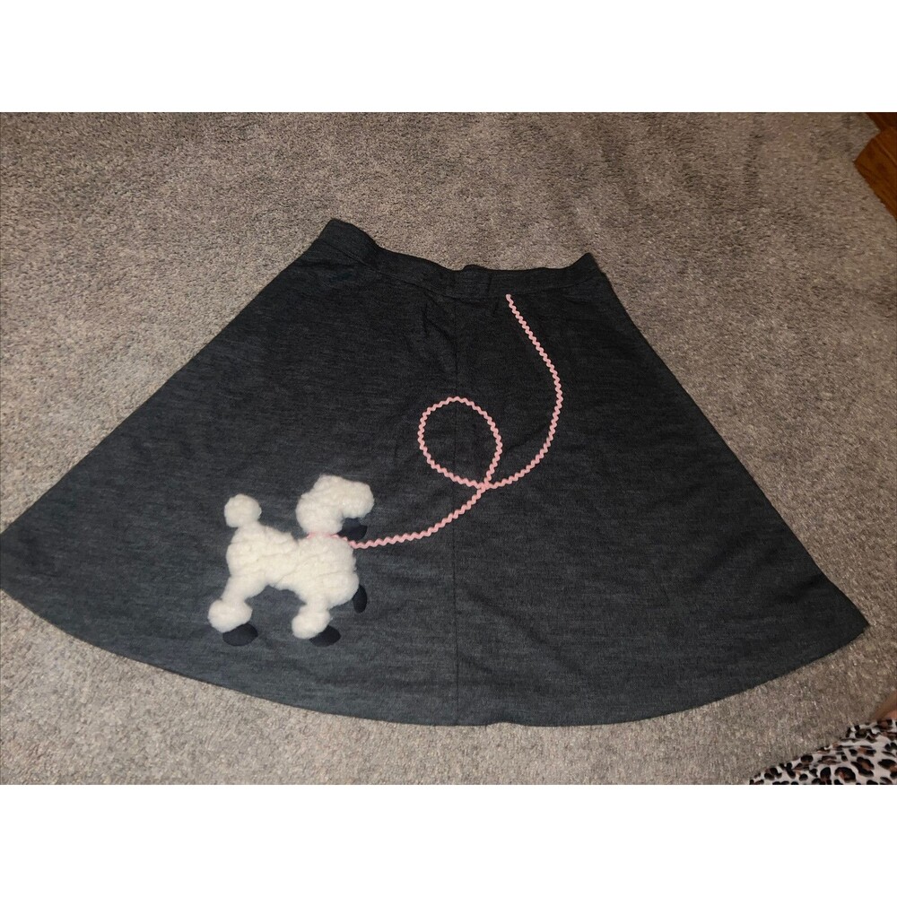 Y2k Grey Poodle Skirt 50’s Theme White poodle Pink L/XL 34” X 24” Knit Costume